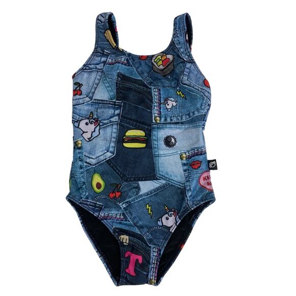 Terez Baby One Piece Denim Look  Hipstapatch Swimsuit NEW Size 2 - Picture 1 of 5